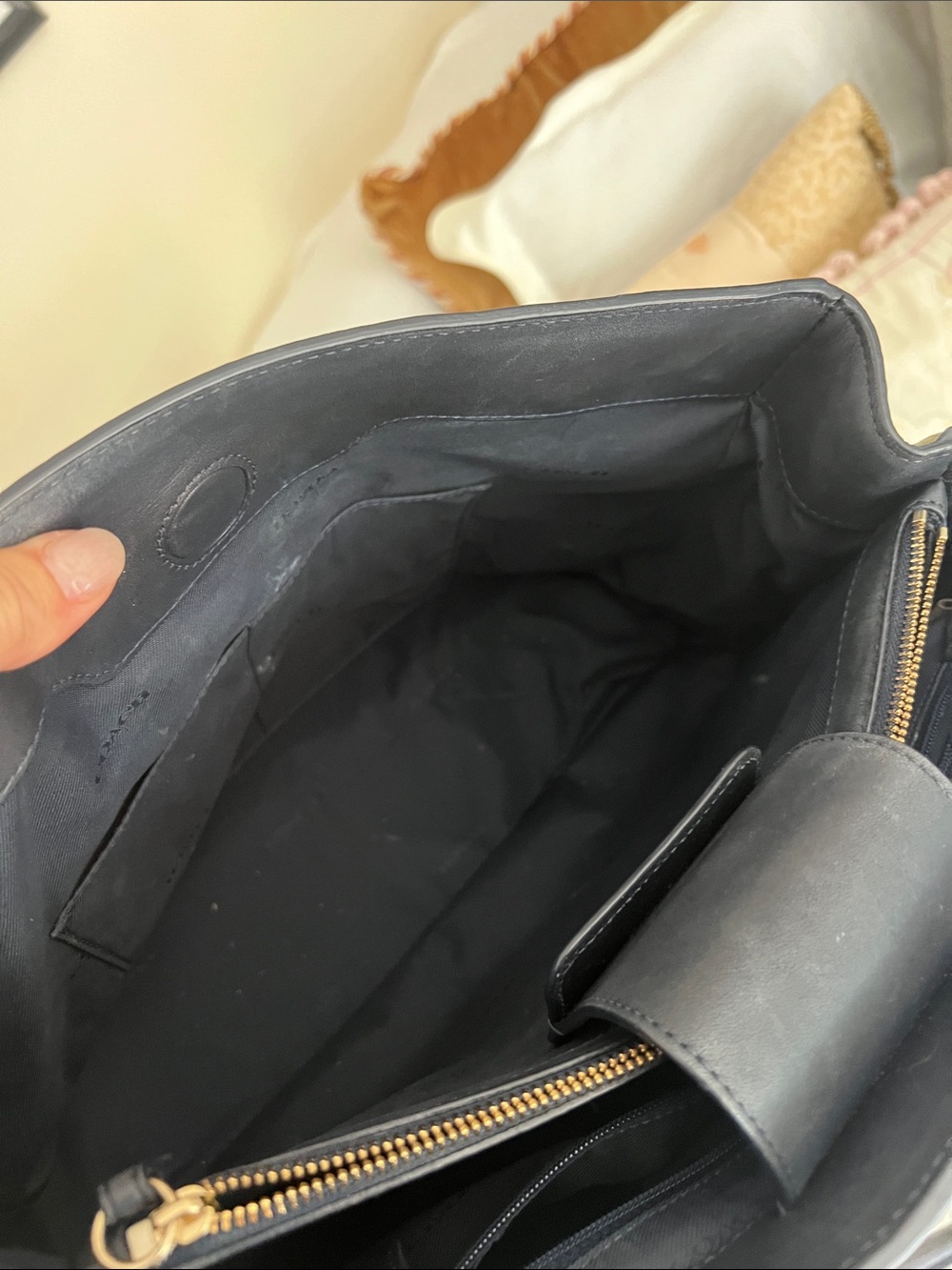 Coach Taupe and Olive Satchel with Black Handles - Picture 8 of 9